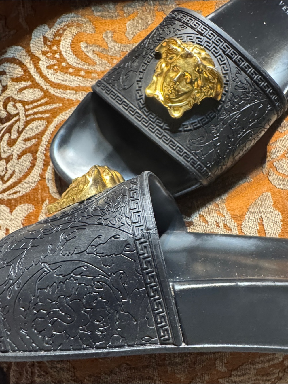 Versace Black Slides with Gold Medusa Emblems - Picture 3 of 4